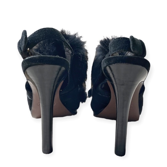 Like New Coach BEA Black Rabbit Fur Slingback Peep Toe Heels, sz 5 - Picture 10 of 15
